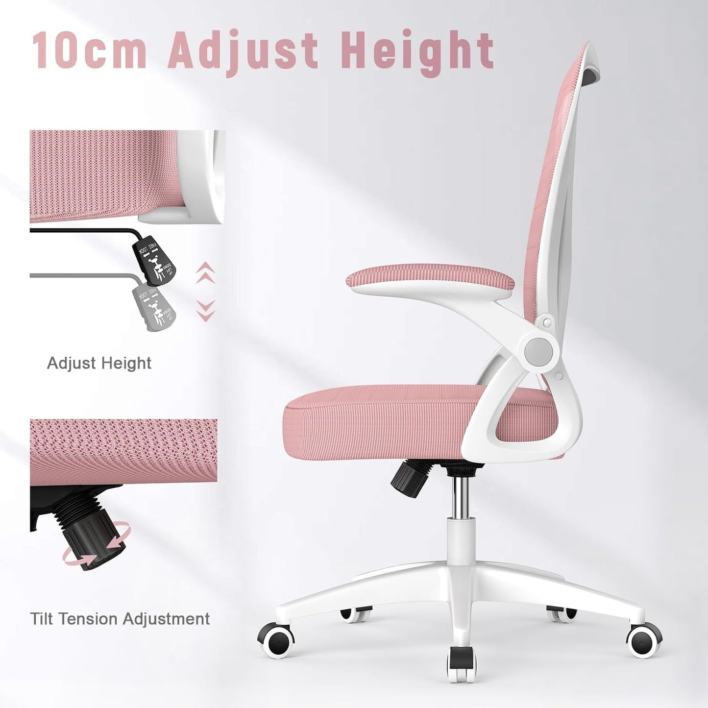 GartistGo Bürostuhl Ergonomischer Schreibtisch mit 90° Flip-up Armlehne Lendenwirbelstütze, höhenverstellbarer Stuhl, Executive Swivel Computer gepolsterte Sitzkissen für Haus/Büro