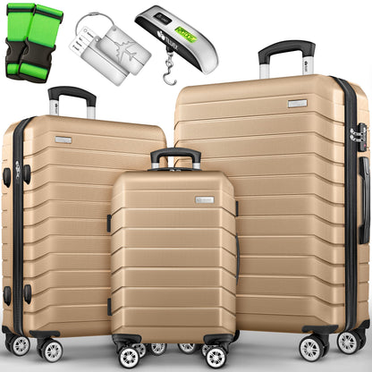 tillvex® Reisekoffer Set + Gepäckwaage, Koffergurte & Kofferanhänger | Kofferset 4 Rollen | Trolley Gepäck Koffer TSA Schloss | Hartschalenkofferset