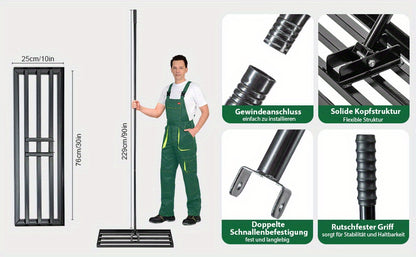 Handlicher Rasen Aushub Rechen 76 x 25 cm Garten Rasen Abzieher, müheloses Sand Rechen Werkzeug mit Griff 229 cm, Garten Rechen Scarifier für Hof, Golfplatz (Grün: 25*74.5*190cm; Silber: 35*75*190cm; Silber: 24.5*42.5*191cm Schwarz: 90*30*190cm)