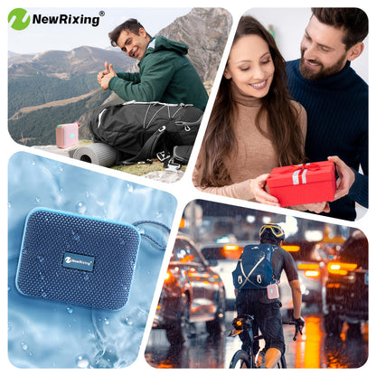Newrixing IPX7 Tragbarer BT5.3 Kabelloser Lautsprecher, 8W tiefer Bass RGB-Lichter, 4 Std. Spielzeit, TWS Dual-Kopplung, TF-Karte, für Pool-Strand-Party, Geburtstags-Weihnachtsgeschenke