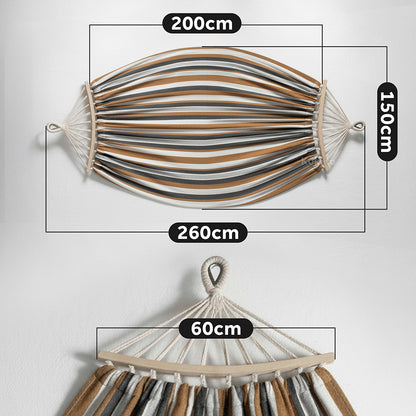 Kuketo - XXL-Gartenhängematte für 2 Personen 260x150 cm mit Holzstange, Reisehängematte mit Abdeckung für Balkon, Terrasse, Garten, Schrebergarten, strapazierfähiges Baumwoll-Polyester-Material, stabile und robuste Hängematte zum Entspannen, Camping, Reis