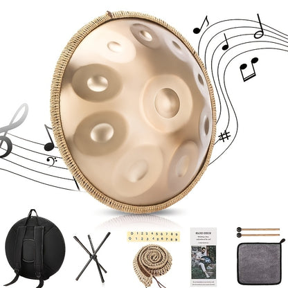 22-Zoll Stahl-Tongue-Drum mit 10 gestimmten Noten 440Hz Hand-Pan-Stil Percussion-Drum für Entspannung, Meditation, Yoga-Musikpraxis, inklusive Schlägel  Tragetasche