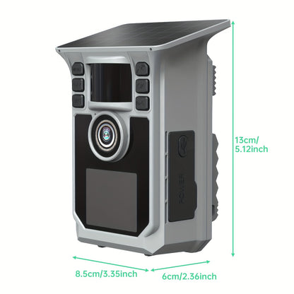 4K Solar-Wildkamera, 64MP WiFi-Wildkamera mit Nachtsicht, 0,2 s Auslöser, bewegungsaktiviert, Wildbeobachtungskamera mit 130°-Erkennung