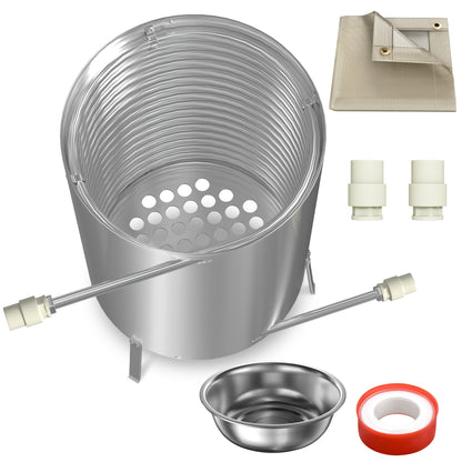 Edelstahl Holzofen Poolheizung & BBQ-Grill - 32/38mm Anschluss mit Matte und Aschebecken, stromloser Außenholzofen für Schwimmbäder, Poolwassererhitzung, schlankes Aluminiumdesign, langlebige Aluminiumkonstruktion
