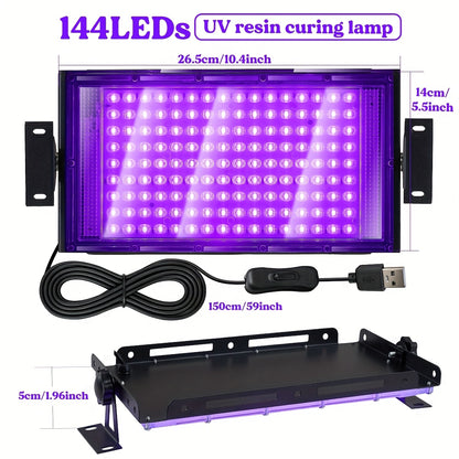 144-LED-Harz-Härtungslampe, professionell, großflächig, schnell, mit 144 Lichtperlen, tragbare USB-Lampe für Schmuckherstellung, DIY-Bastelarbeiten, Formengießen, 150 cm Kabel, kompatibel mit Epoxidharz, Ton- & Wachsformen