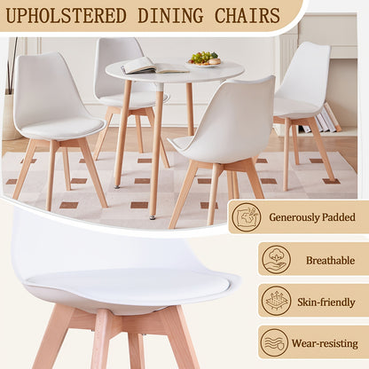 Ein Set aus 6 Mid-Century Modern Esszimmerstühlen, Küchenstühlen, Bürostühlen, Designer-Shell-Stühlen mit ergonomischen Kunstlederkissen & massiven Holzbeinen für Küche, Wohnzimmer, Schlafzimmer, Weiß