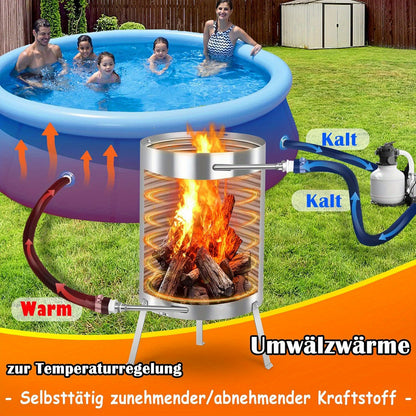 Edelstahl-Poolheizungseimer mit Feuermatte und Ascheauffangwanne für Poolheizung BBQ