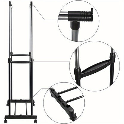 Kleiderständer mit Rollen Kleiderständer Kleiderwagen Höhenverstellbarer Kleiderständer 92-156 cm Rollender Kleiderständer mit Schuhregal Schwarz