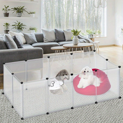 Außenstall für Kaninchen, DIY Kunststoff Innengehege, erweiterbarer Auslauf für Kleintiere, Meerschweinchen, Hamster, 145 x 75 x 48 cm, Weiß (mit/ohne Tür)