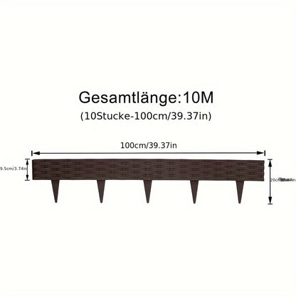 5/10 Meter Flexibler Gartenzaun aus Kunststoff für Rasen und Blumenbeete, UV-beständig und wetterfest, Gartenbegrenzung mit Bodennägeln, 100 cm lange Abschnitte, erhältlich in Anthrazit, Braun und Grau