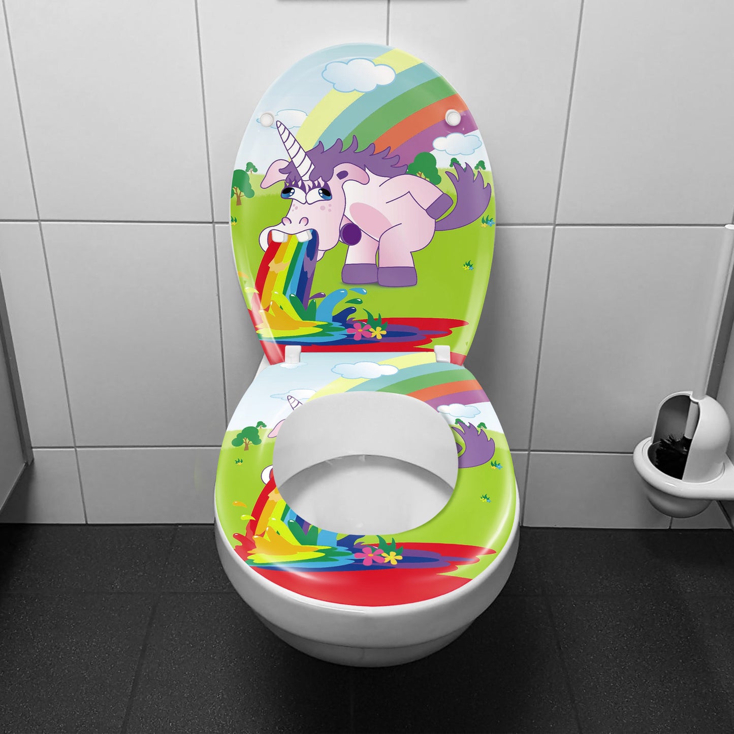 Toilettendeckel mit Soft-Close-Mechanismus, Toilettensitz mit Grafikdruck, antibakterieller Toilettensitz für alle Standard-Toilettenschüsseln