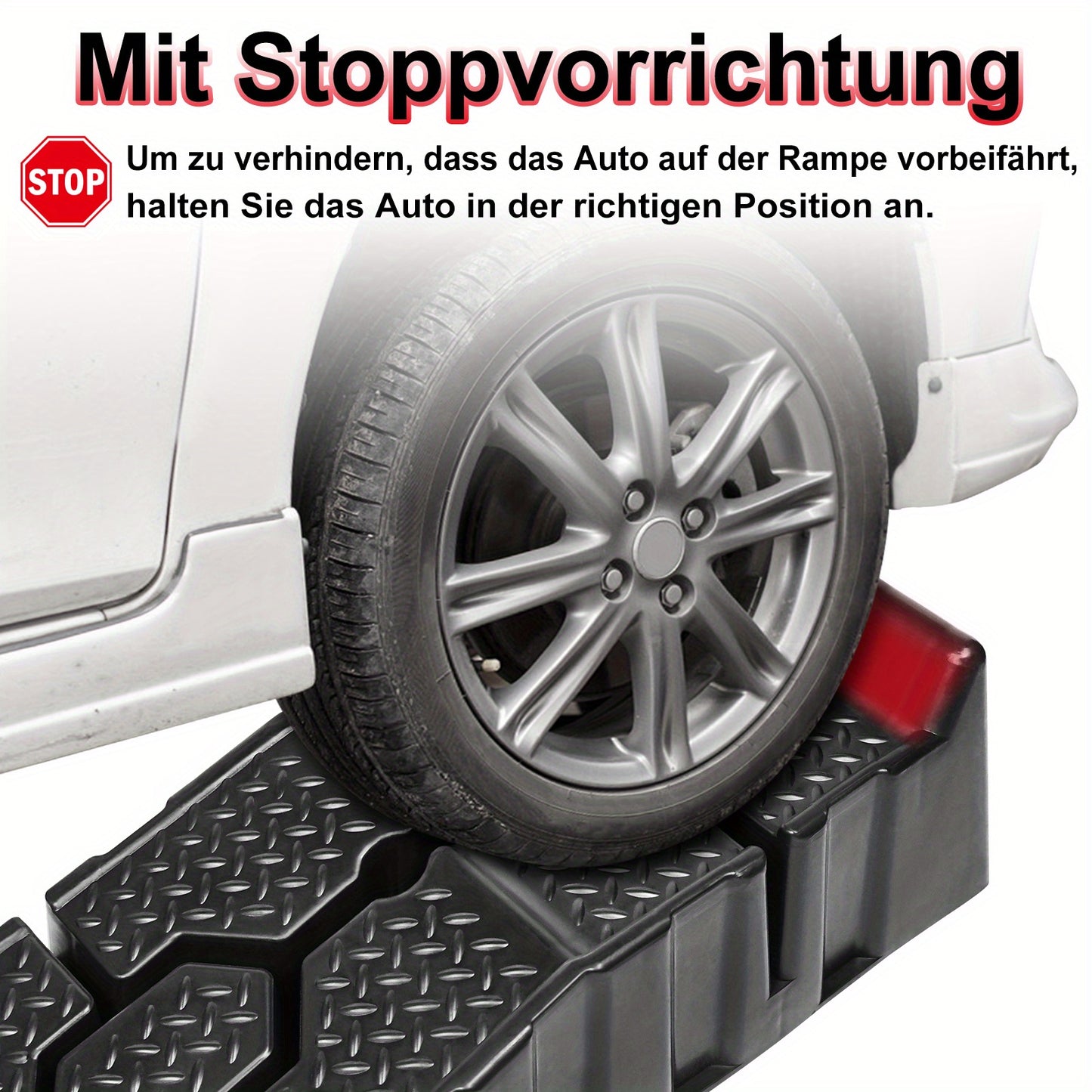 2er-Pack PP-Kunststoff-Rampen Zugangsrampen Autoaufzug mit -Rutsch-Oberfläche  Kippschutz Auto-Rampe 90 x 31 x 22,5 cm, Tragfähigkeit bis zu 2500 kg