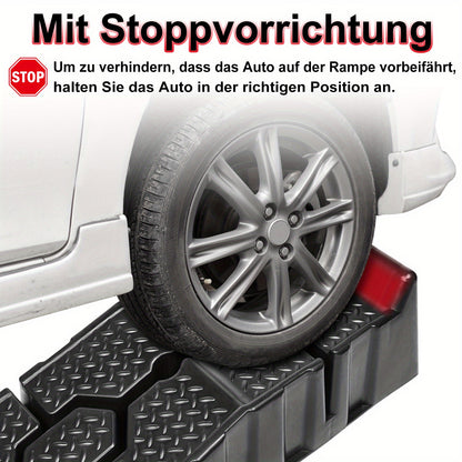 2er-Pack PP-Kunststoff-Rampen Zugangsrampen Autoaufzug mit -Rutsch-Oberfläche  Kippschutz Auto-Rampe 90 x 31 x 22,5 cm, Tragfähigkeit bis zu 2500 kg