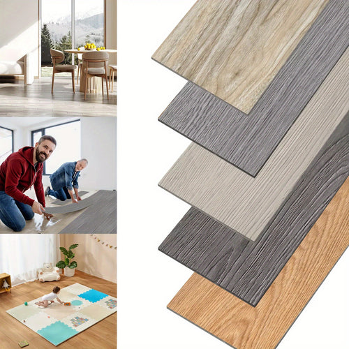PVC-Bodenbelag Vinylboden 91.44X15.24X0.2Cm Selbstklebende Fliesen 18 Stück für 2.5M² 36 Stück für 5M² Klick Vinylboden Laminat Kleber Holzoptik Warmes Eichen/Nacht Eichen/Beige-Grau/Weißes Eichen/Grau