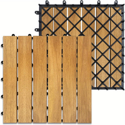 1m² Akazienholz Terrassenziegel 11er Set Holzfliesen 30 x 30cm Balkonziegel Klickfliesen mit Entwässerungsroste Gartenfliesen Garten Terrasse Balkon Teich Holzdeckfliesen Typ A/B