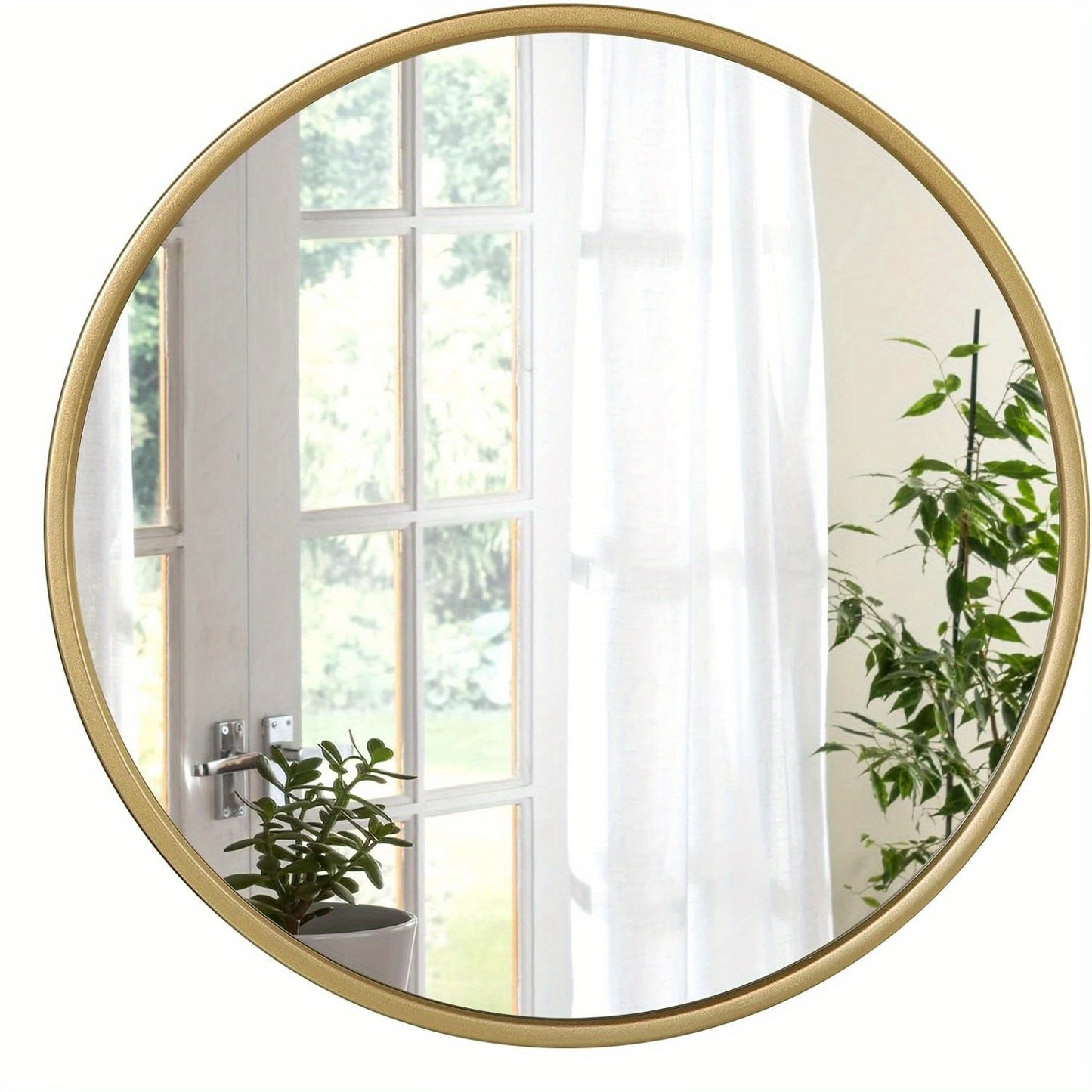 Runder Wandspiegel, Runder Spiegel, Moderner Hänge-Spiegel für Badezimmer, Schlafzimmer, Wohnzimmer, Flur, Dekorativer Waschtischspiegel aus Glas, Metall, MDF-Haken