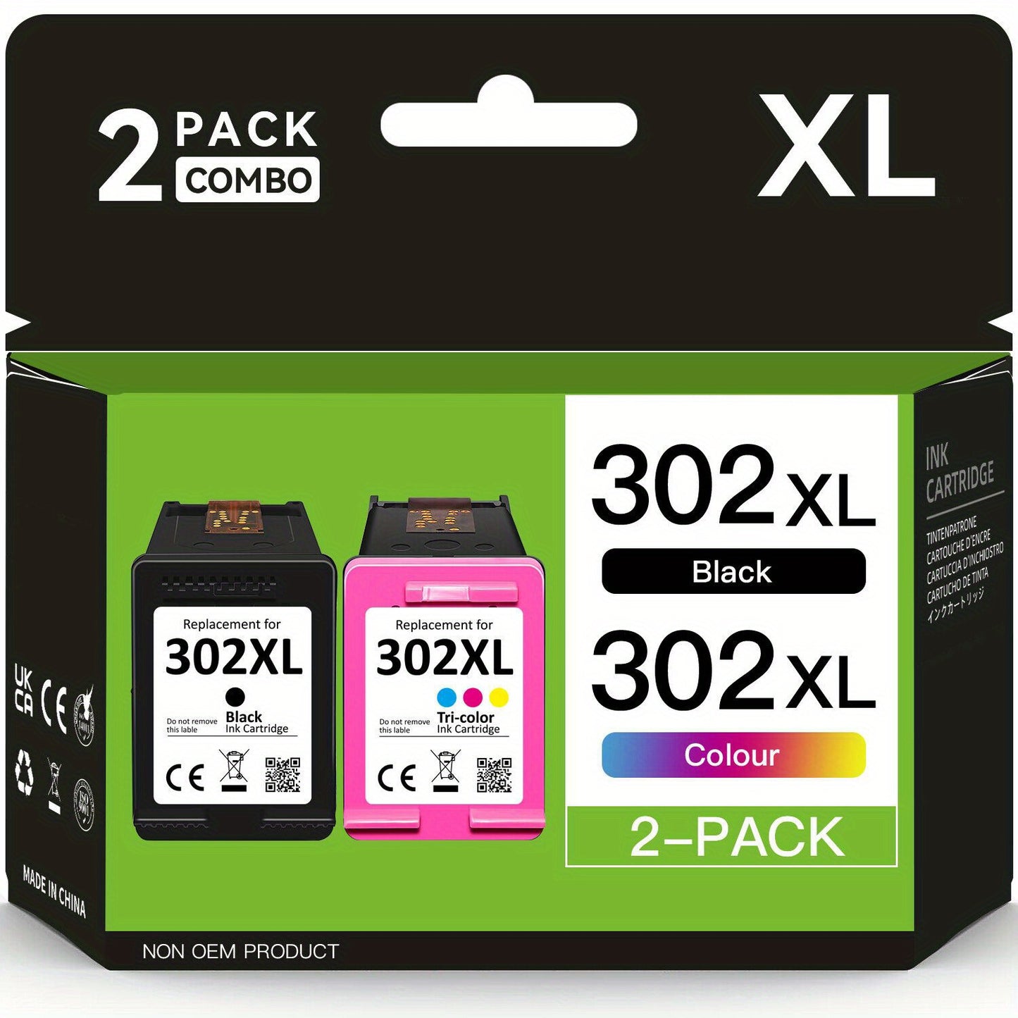 2-pack 302XL Tintenpatronen Schwarz & Tri-Color Ersatz Kompatibel Für HP 302 Für HP 302XL Deskjet 2130 2131 1110 1111 1112 3630 5200 3639 4520 Drucker (2 Stk.)