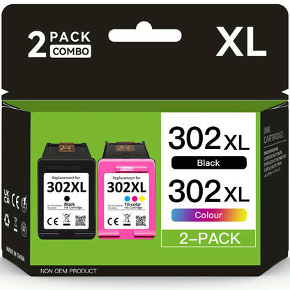 2-pack 302XL Tintenpatronen Schwarz & Tri-Color Ersatz Kompatibel Für HP 302 Für HP 302XL Deskjet 2130 2131 1110 1111 1112 3630 5200 3639 4520 Drucker (2 Stk.)