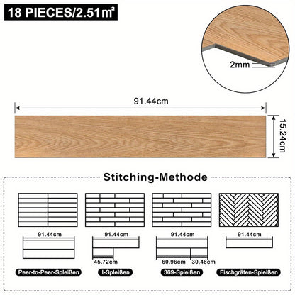 18 Stück/36 Stück NAIZY PVC-Boden selbstklebende Fliesen, Plastik Vinylboden wasserdicht & rutschfest, Abziehen und Anbringen für Küche, Wohnzimmer, Badezimmer, 91,44 x 15,24 cm