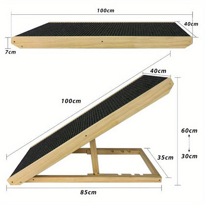 Hundehilfe 60cm Katzenrampe Faltbare Rampe Hunde Höhenverstellbare Haustier Rampe Verstellbare Hunde Treppe für Kleine Hunde & Katzen Rutschfest Tragkraft bis zu 100KG