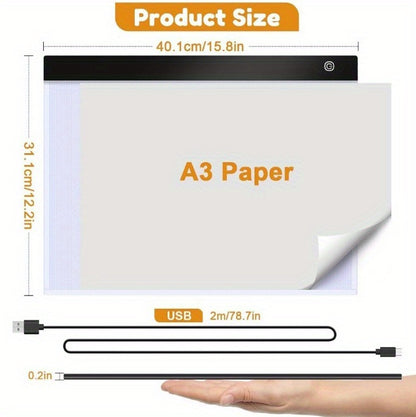 Ein übergroßes A2/A3/A4 LED-Lichtpad, geeignet für Kunstmalerei-sets, Diamant Malerei Arbeits Tischlampe, USB-betrieben, Augenfreundlich, mit drei Helligkeitsstufen, Tracking Light Board für Diamant für Kunst-Ergänzungen verwendet für Malen, Skizzieren