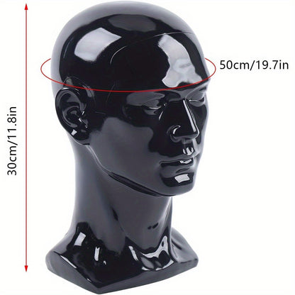Kopf PVC Mannequin Kopf Mannequin Kopf Display Kopf für Perücken, Helme, Hüte und Schmuck Schwarzes Ladenfenster Kopf Männlich, Mannequin Kopf, Männliches Modellkopf PVC 50 cm Mannequin Kopf für Perücken, Hüte, Turbans, Halstücher und Haarbänder (Schwarz)