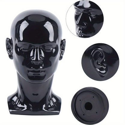 Kopf PVC Mannequin Kopf Mannequin Kopf Display Kopf für Perücken, Helme, Hüte und Schmuck Schwarzes Ladenfenster Kopf Männlich, Mannequin Kopf, Männliches Modellkopf PVC 50 cm Mannequin Kopf für Perücken, Hüte, Turbans, Halstücher und Haarbänder (Schwarz)