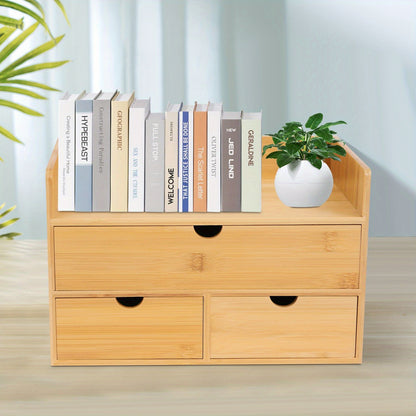 Schreibtisch-Organizer, Schreibtisch-Organizer aus Bambus mit Schublade, Bambus-Schreibtischbox, geeignet zur Aufbewahrung verschiedener Gegenstände der täglichen Bedürfnisse in Zimmern, Büros usw. (3 Schubladen)