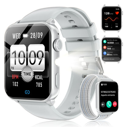 Neu 2025 – Upgraded Damen Smartwatch kompatibel mit Smartphones, Wireless 5.3 Smartwatch mit kabellosem Telefonieren/Schlaftracker/KI-Stimme, 100 Tage Akkulaufzeit, Sportarmbänder, großes Display, 120+ Modi, 350mAh Akku für Outdoor