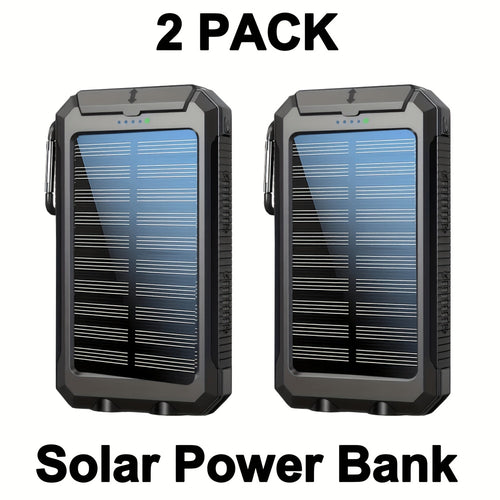 Solar-Ladegerät 20000mAh, Tragbares Dual-USB-Ausgang Solar-Ladepanel, Schnelllade-Externe-Akku-Packung, Integrierte LED-Taschenlampe Notfallmodell für Wandern. (2er-Pack)