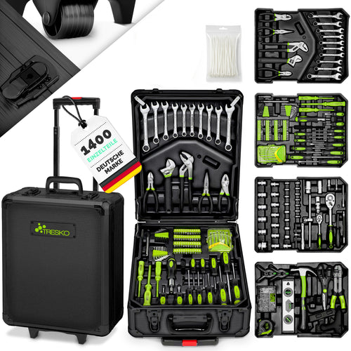 TRESKO® 1400 teilig Werkzeugkoffer Set Komplett | Werkzeugkasten Gefüllt | Werkzeugkiste XXL | Werkzeugtasche mit Werkzeug | Werkzeug Trolley | Chrom-Vanadium Stahl