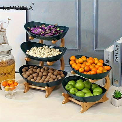 KEMORELA 2/3-stöckiger Obst- und Gemüsekorb aus Holz mit Holzbeinen - Vielseitiger Küchenorganizer für Obst, Gemüse und Eisgerichte - Perfekt für die Aufbewahrung im Kühlschrank, Obstkorb für die Küche