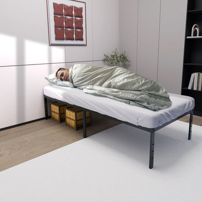 Moderner Metallbettrahmen, Plattformbett aus Metall, robuste Stahl-Lattenroste, Stauraum unter dem Bett für Schlafzimmer, Gästezimmer, Schwarz