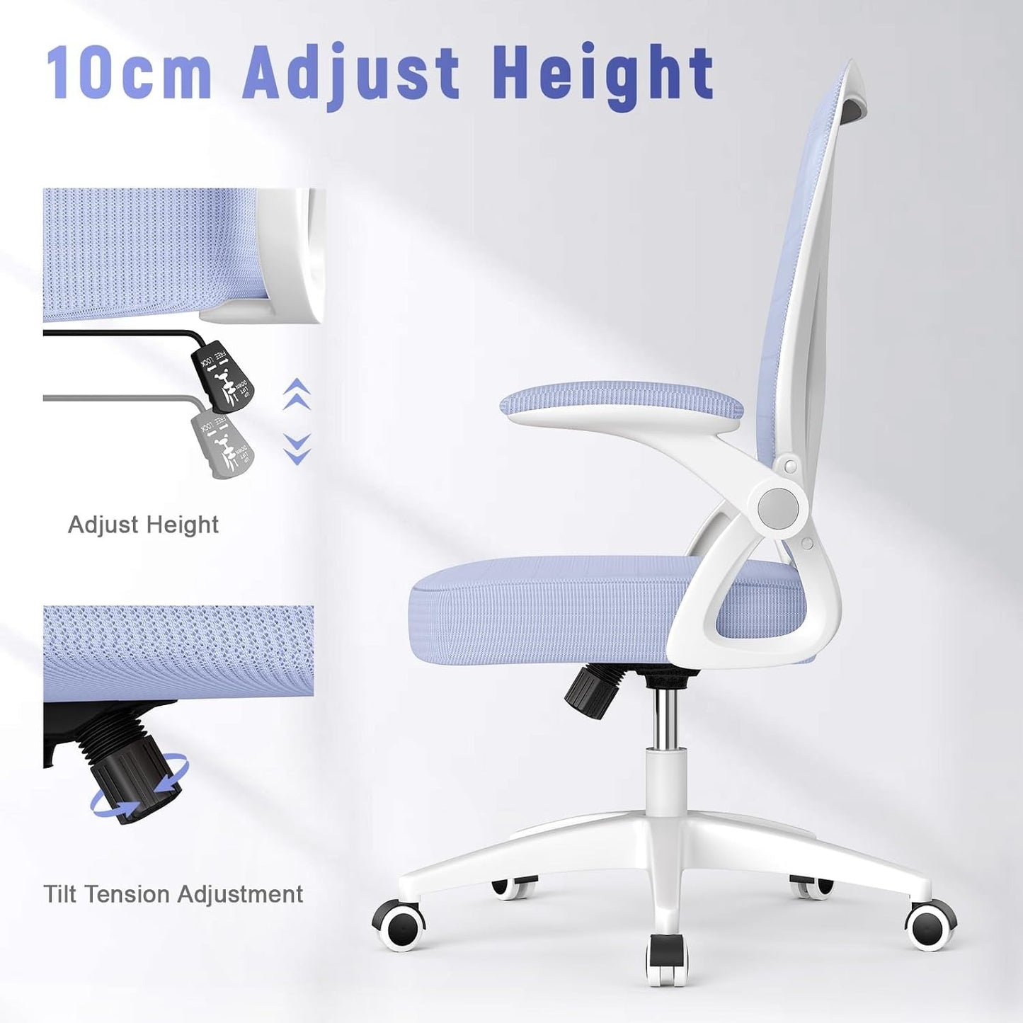 GartistGo Bürostuhl Ergonomischer Schreibtisch mit 90° Flip-up Armlehne Lendenwirbelstütze, höhenverstellbarer Stuhl, Executive Swivel Computer gepolsterte Sitzkissen für Haus/Büro