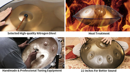 9-Ton Handpan Trommel, 18 Zoll / 45,7 cm, G-Moll Stahl Trommel, Inklusive Softbag, Ideal für Klangheilung, Meditation und Yoga, Blaue Farbe