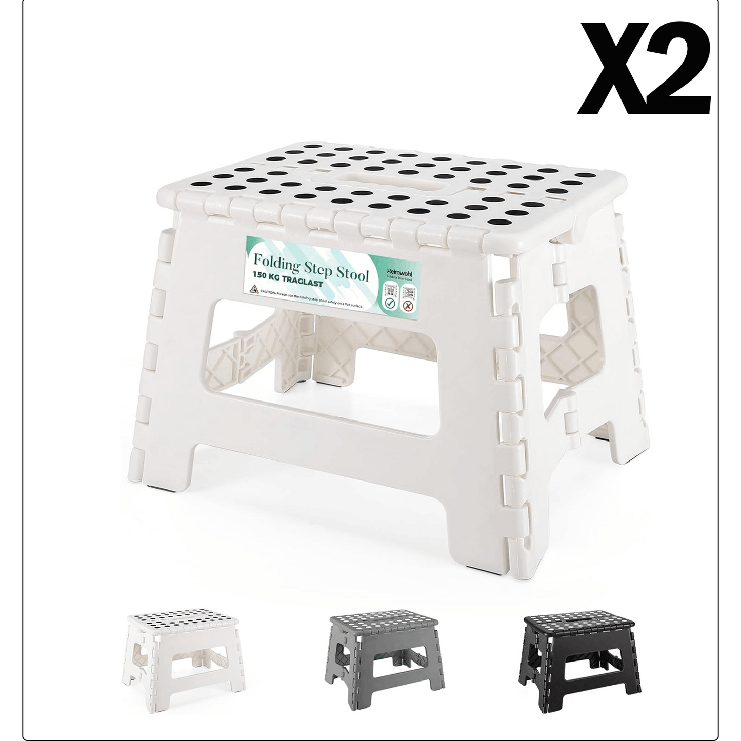 9 Zoll (ca. 23 cm) Kunststoff-Mehrzweckhocker für den Innenbereich, erhältlich als 1 Stück oder 2 Stück für Erwachsene, rutschfest für Küche, Badezimmer und Schlafzimmer – Tragkraft von bis zu 150 kg