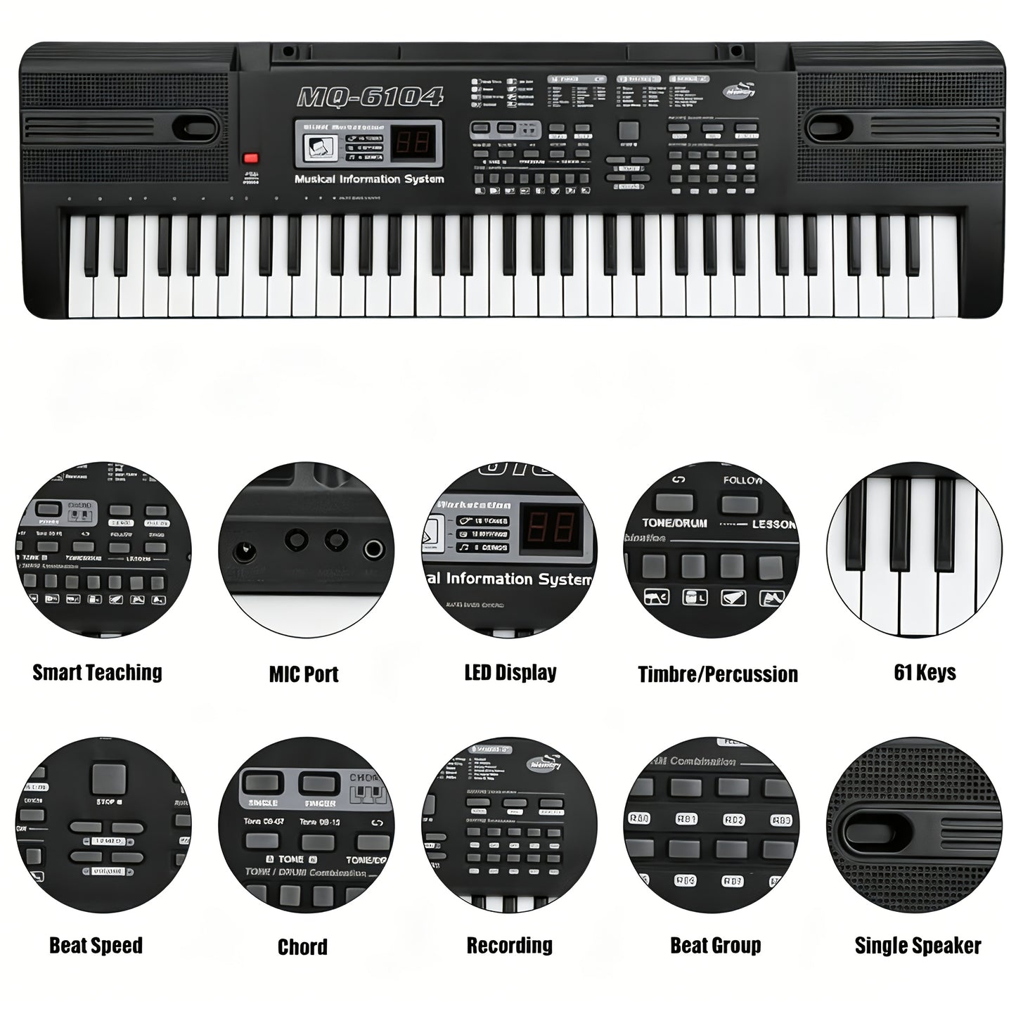 61-Klavier-Elektroklavier, eingebauter Mono-Lautsprecher, Klavier ideal für Anfänger, tragbares Elektroklavier, mit 16 Tönen, 8 Percussion-Soundeffekten, 10 Rhythmen, 6 Demonstrationen, hochwertiger Klang, ist die beste für Musikliebhaber