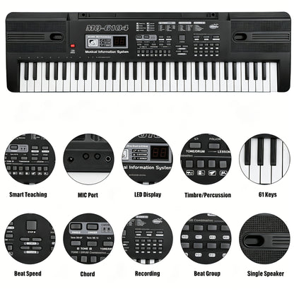 61-Klavier-Elektroklavier, eingebauter Mono-Lautsprecher, Klavier ideal für Anfänger, tragbares Elektroklavier, mit 16 Tönen, 8 Percussion-Soundeffekten, 10 Rhythmen, 6 Demonstrationen, hochwertiger Klang, ist die beste für Musikliebhaber
