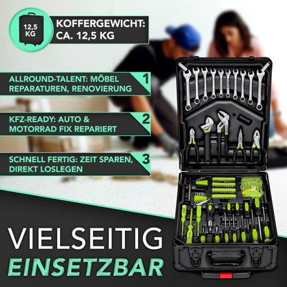 TRESKO® 1400 teilig Werkzeugkoffer Set Komplett | Werkzeugkasten Gefüllt | Werkzeugkiste XXL | Werkzeugtasche mit Werkzeug | Werkzeug Trolley | Chrom-Vanadium Stahl