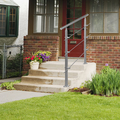 Treppengeländer aus Edelstahl für Treppen, Balkon, Terrasse, Garten, Balustrade, horizontale Stäbe, Treppengeländer, Handlauf, Halterung mit 0-5 Querstäben, oberflächenmontierte Treppe mit 2 Pfosten, Edelstahl Eingangsgeländer, Konstrukteursatz, Universal