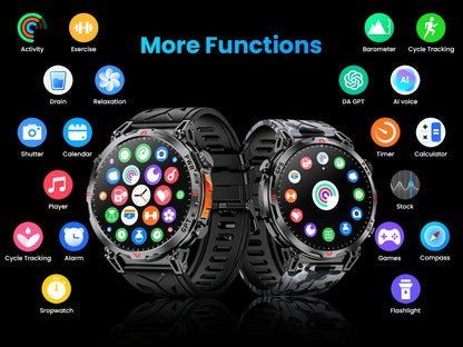 Smartwatch mit realer GPS-Ortung, großer Akkukapazität, 1,43-Zoll-AMOLED-HD-Touchscreen, kabellosem Anruf, Sportmodus, LED-Taschenlampe, Outdoor-Smartwatch