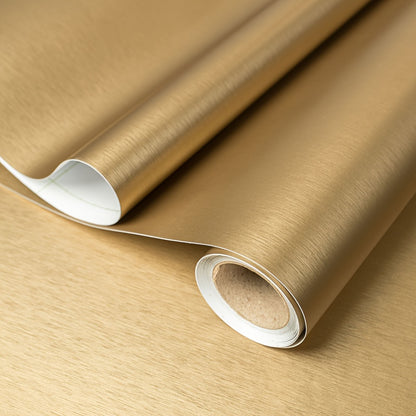 Eine Rolle goldenfarbener, gebürsteter Tapete, geeignet für Hochhaus-Türen, High-End Auto-Innenraum, Edelstahl, leichte Luxus-Dekorationsfolie, feuerfeste Kühlschrankfolie