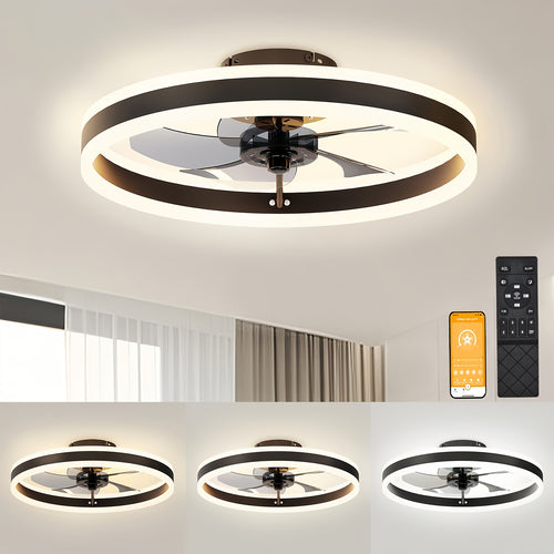 Moderner Deckenventilator mit Licht & Fernbedienung – Leise, App-gesteuerte Geschwindigkeit & Beleuchtung, Kompatibel für Schlafzimmer/Wohnzimmer, Flachbau-Ventilator geeignet für Schlafzimmer  Wohnzimmer