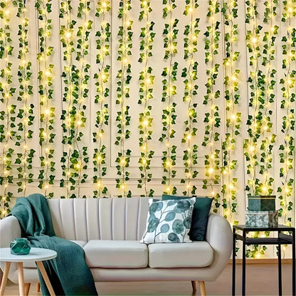 1 Stk., 350 LED Lichterkette mit künstlichen Ranken für Raumdeko, 3x1m/9.84ftx3.28ft LED Vorhang Lichterkette, USB Künstliche Efeu Girlande Hängende Pflanzen Faux Grün Blätter Schlafzimmer Ästhetische Deko für Haus Garten Wand Hochzeit