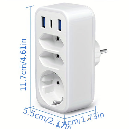 2er-Pack USB-Steckdose, Steckdosenadapter, 6-in-1-Mehrfachsteckdose mit 3 Steckdosen, 2 USB-Ladegeräten, 1 Typ-C-Anschluss, kompatibel mit Mobiltelefonen, Laptops, für Haushaltsgeräte, Mehrfachstecker für Zuhause, Reisen und Büro