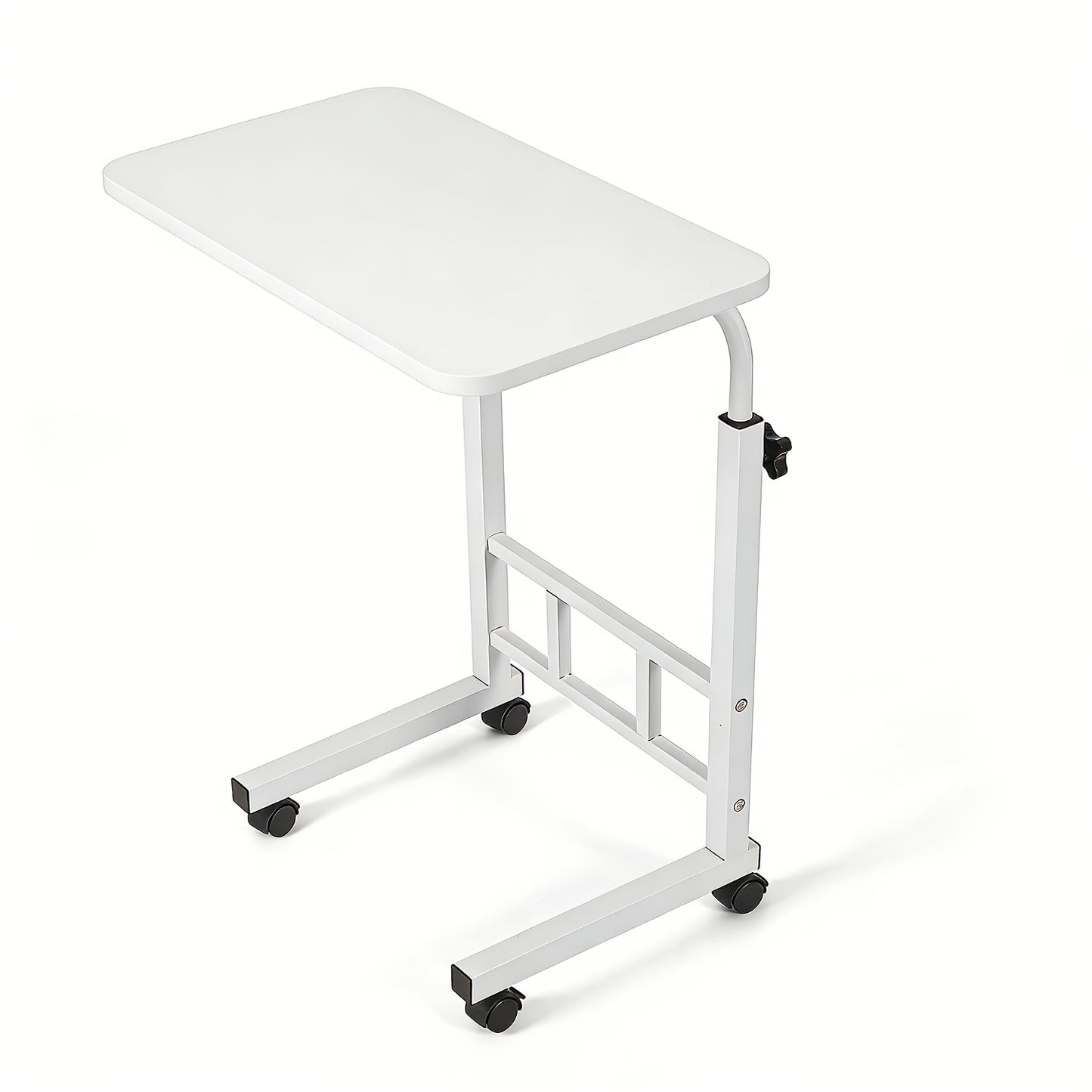 Multifunktionaler, höhenverstellbarer, kleiner Tisch mit Rädern | Sofa Nachttisch | 55-75cm Höhenverstellung | Lazy Computer Schreibtisch Esszimmer Tisch für Zuhause | Krankenhaus Tisch | Weiße/Schwarze Tischplatte | Metallrahmen und Eisenplatte