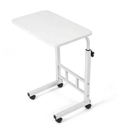 Multifunktionaler, höhenverstellbarer, kleiner Tisch mit Rädern | Sofa Nachttisch | 55-75cm Höhenverstellung | Lazy Computer Schreibtisch Esszimmer Tisch für Zuhause | Krankenhaus Tisch | Weiße/Schwarze Tischplatte | Metallrahmen und Eisenplatte