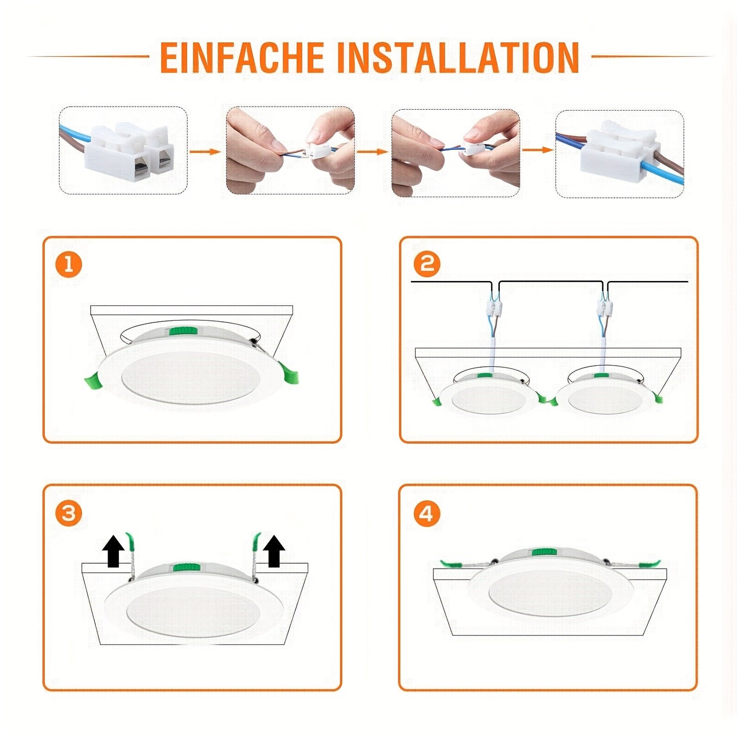 6er-Pack ALUSSO Einbauleuchten mit LED-Spot, 55-68 mm Aussparung, dimmbar, 4 W, 230 V, 260-310 Lm, Warmweiß 3.000 K/Neutralweiß 4.000 K/Kaltweiß 6.500 K auswählbar, für Schlafzimmer, Wohnzimmer, Küche, rund
