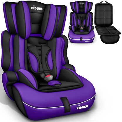 KIDUKU® Kindersitz Auto 9-36 kg (1-12 Jahre) mit Kindersitzunterlage - Autositz ECE R129/03, Gruppe 1/2/3 Autokindersitz 3-Punkt-Sicherheitsgurt Kinderautositz einstellbare Kopfstütze
