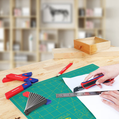 WORKPRO Cuttermesser Klingen 18mm 100 Stück für Profis, gehärtet & extrem scharf Ersatzklingen aus SK5, Abbrechklingen für Teppichmesser Cuttermesser inkl. 10 unabhängige Box